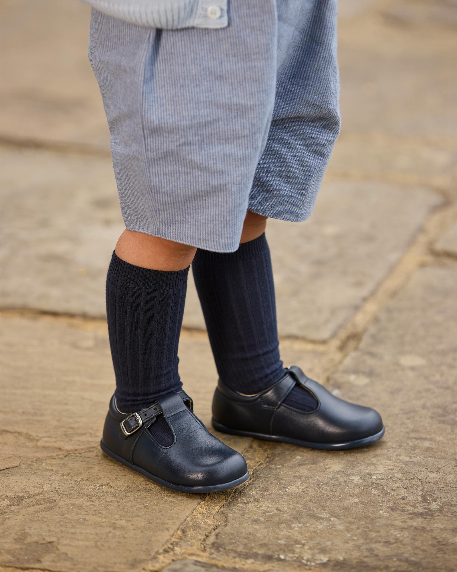 Baby Ribbed Knee High Socks in Navy
