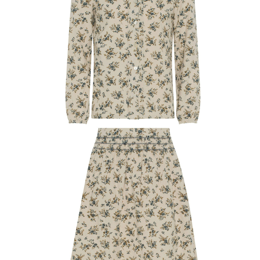 Flower Print Lace Skirt Set Cream