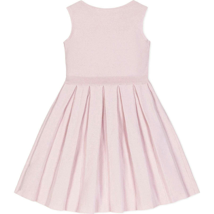 Organic Sleeveless Pleated Sweater Dress with Bow, Pink