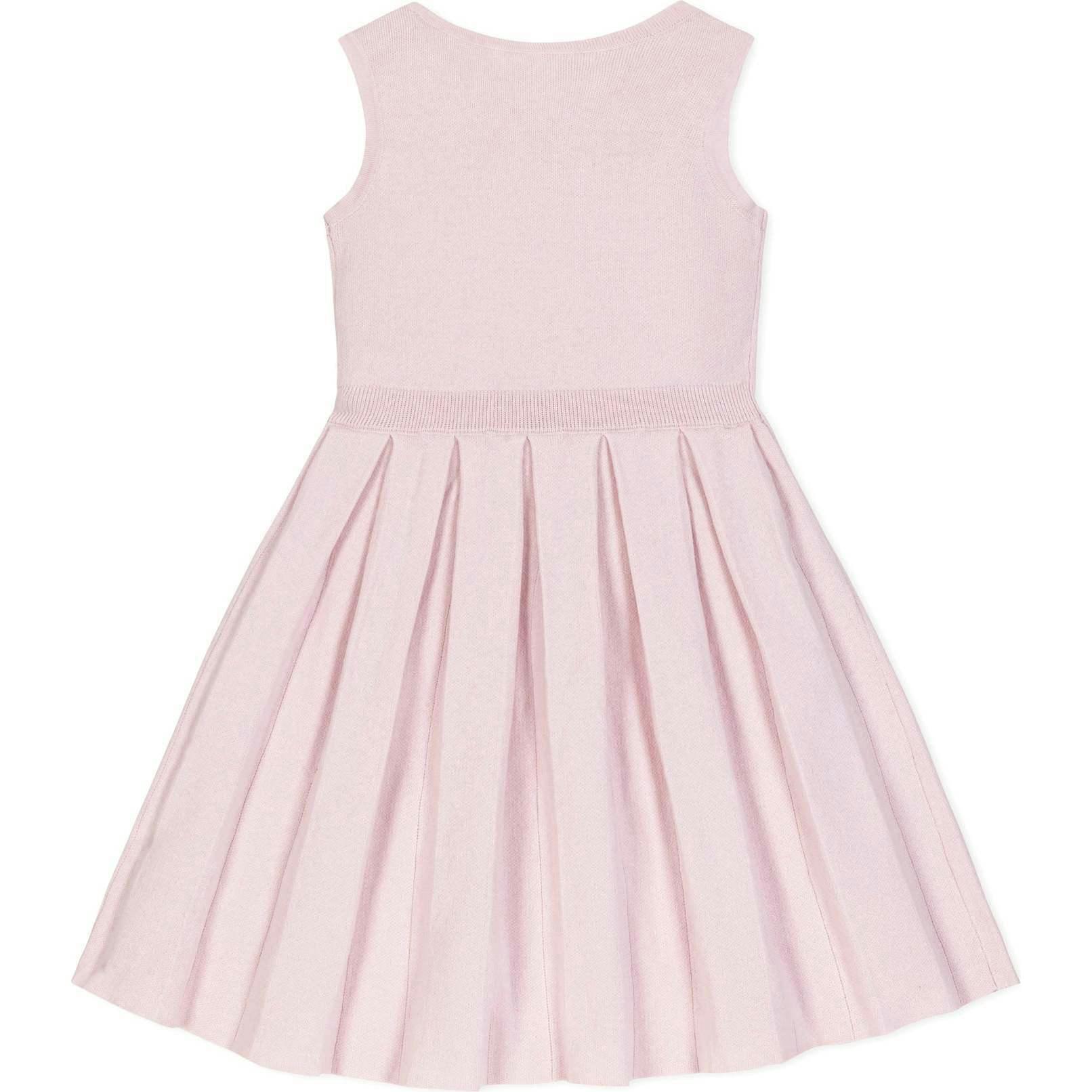 Organic Sleeveless Pleated Sweater Dress with Bow, Pink
