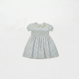 Eva Baby Dress Smock Short Sleeve, Yellow Blue Flowery