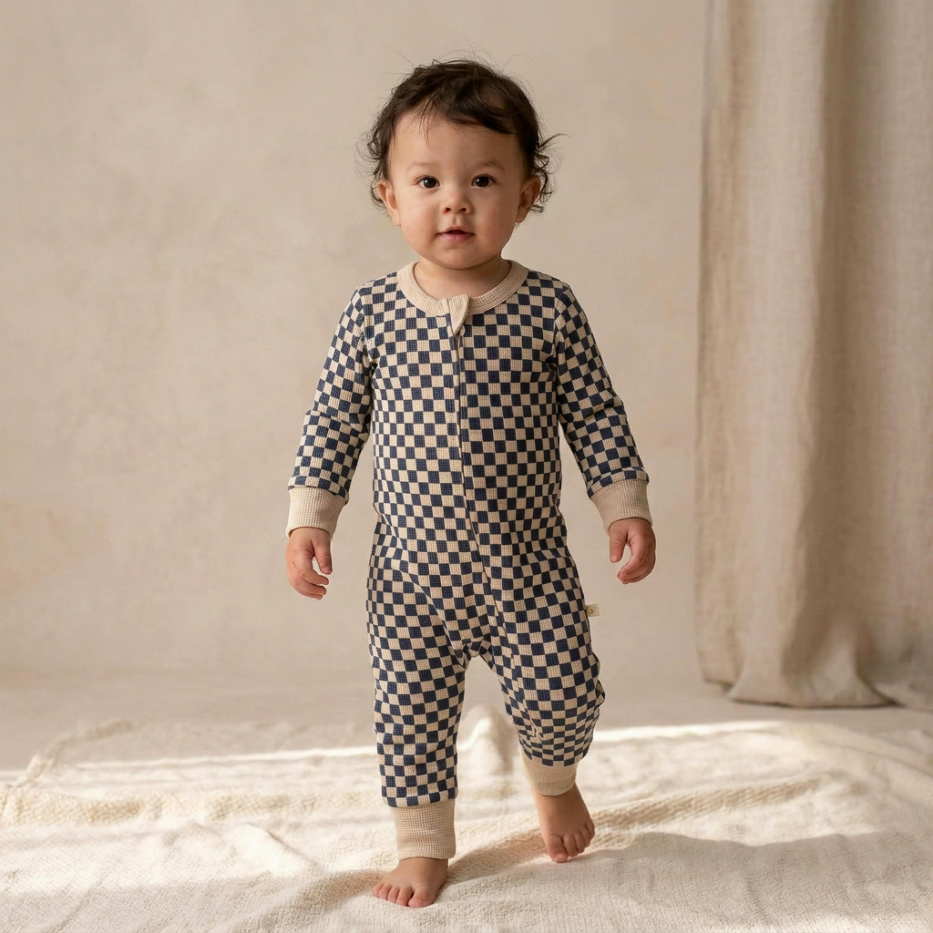Organic 2-Way Zip Romper - Midnight Check