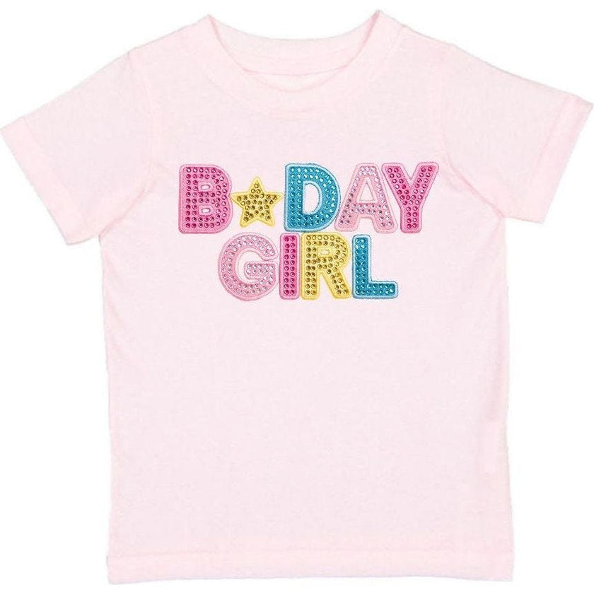 Birthday Girl Rhinestone Patch Short Sleeve T-Shirt - Ballet
