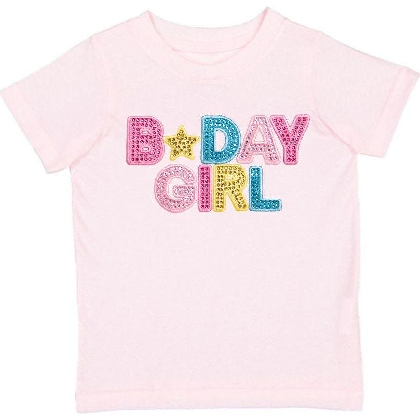 Birthday Girl Rhinestone Patch Short Sleeve T-Shirt - Ballet