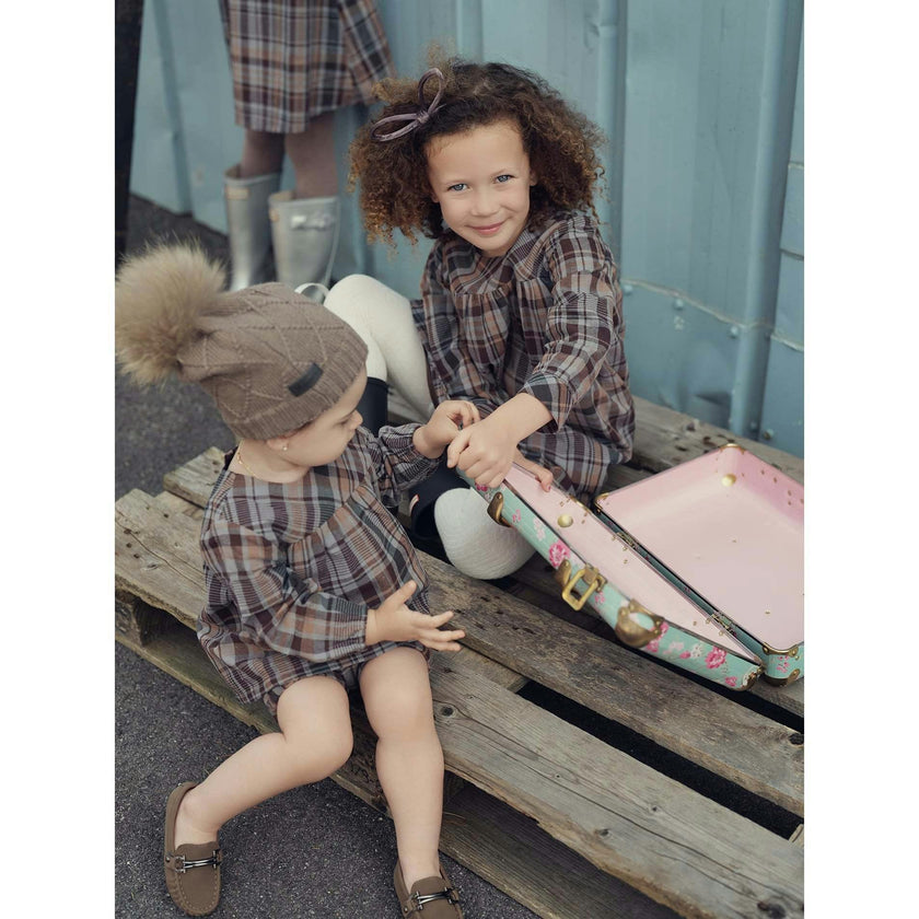 Sweet Plaid Long Puff Sleeve Top & Shorts Set