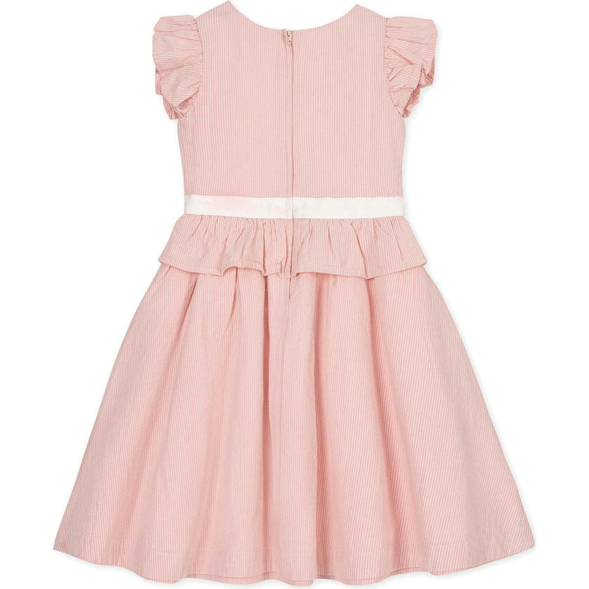 Organic Seersucker Ruffle Sleeve Peplum Dress, Pink