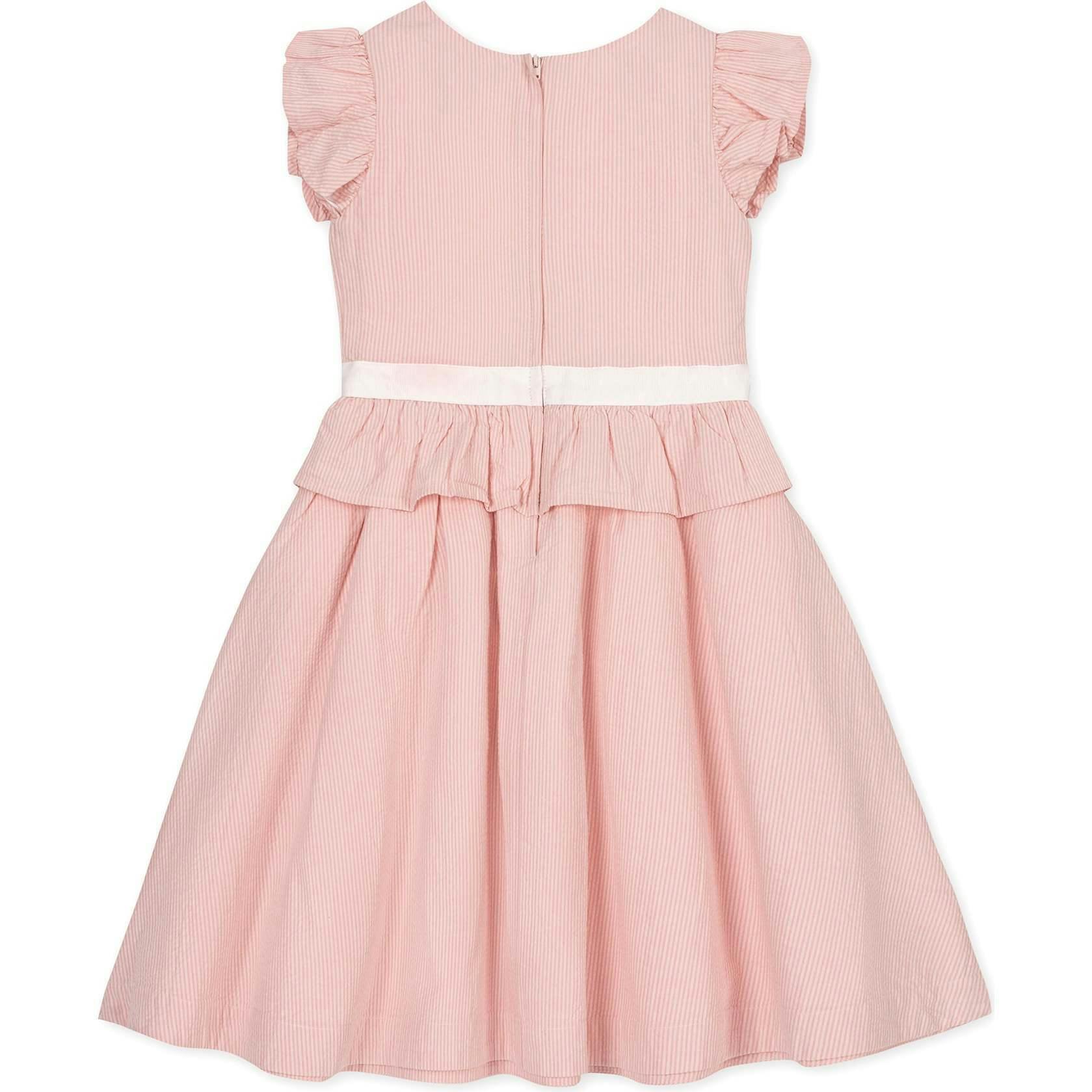 Organic Seersucker Ruffle Sleeve Peplum Dress, Pink