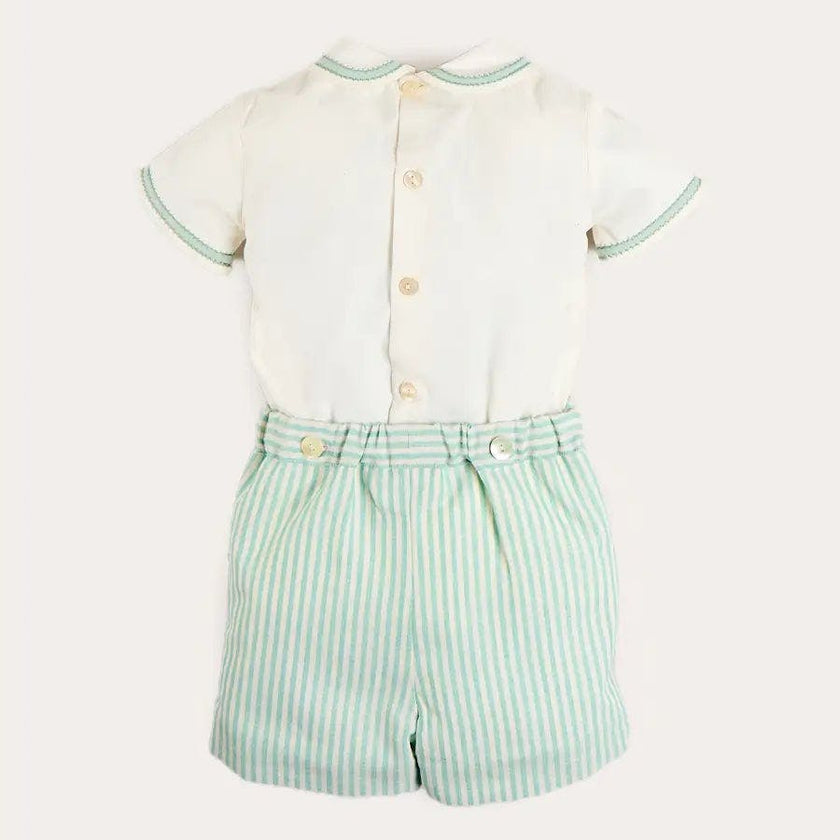 Wimbledon Stripe Hand Smocked Peter Pan Collar Two Piece Set in Green (18mths-6yrs)