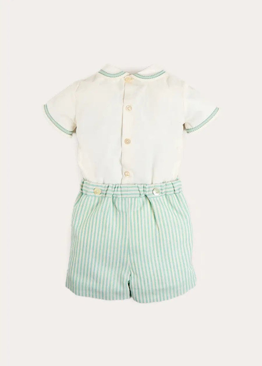 Wimbledon Stripe Hand Smocked Peter Pan Collar Two Piece Set in Green (18mths-6yrs)
