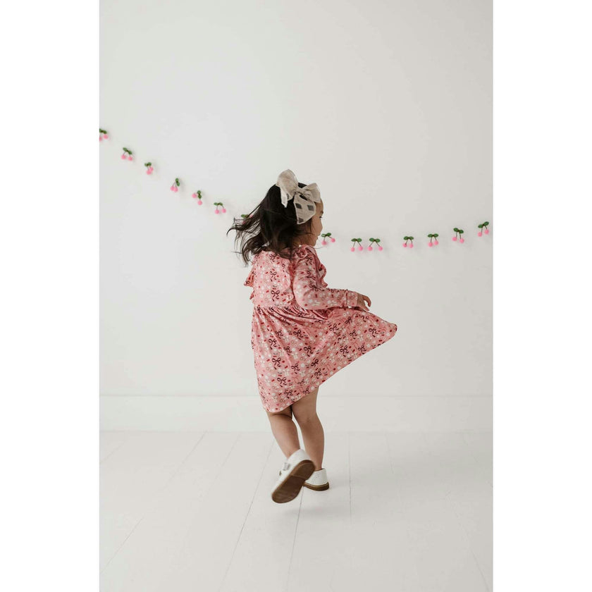 Long Sleeve Ruffle Dress Cherry Hearts