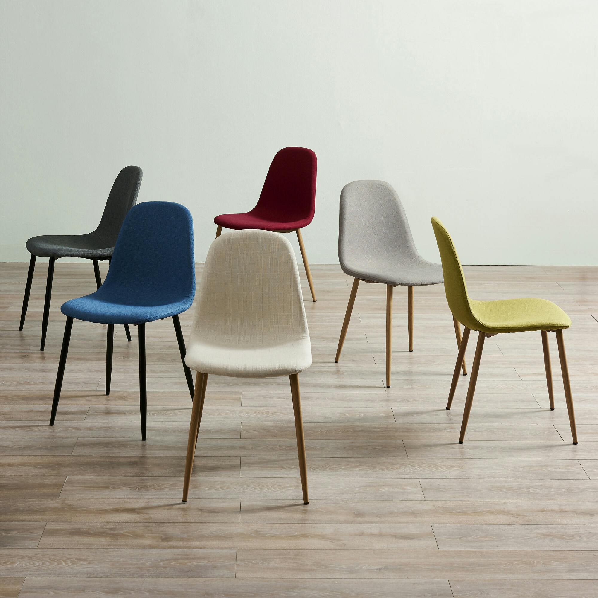 Minimalista Fabric Dining Chair with Wood Grain Metal Legs