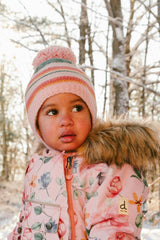 Baby One Piece Snowsuit Adapted For Car Seats Pink Floral Print