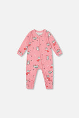 One-Piece Organic Cotton Pajama Pink Cat Print