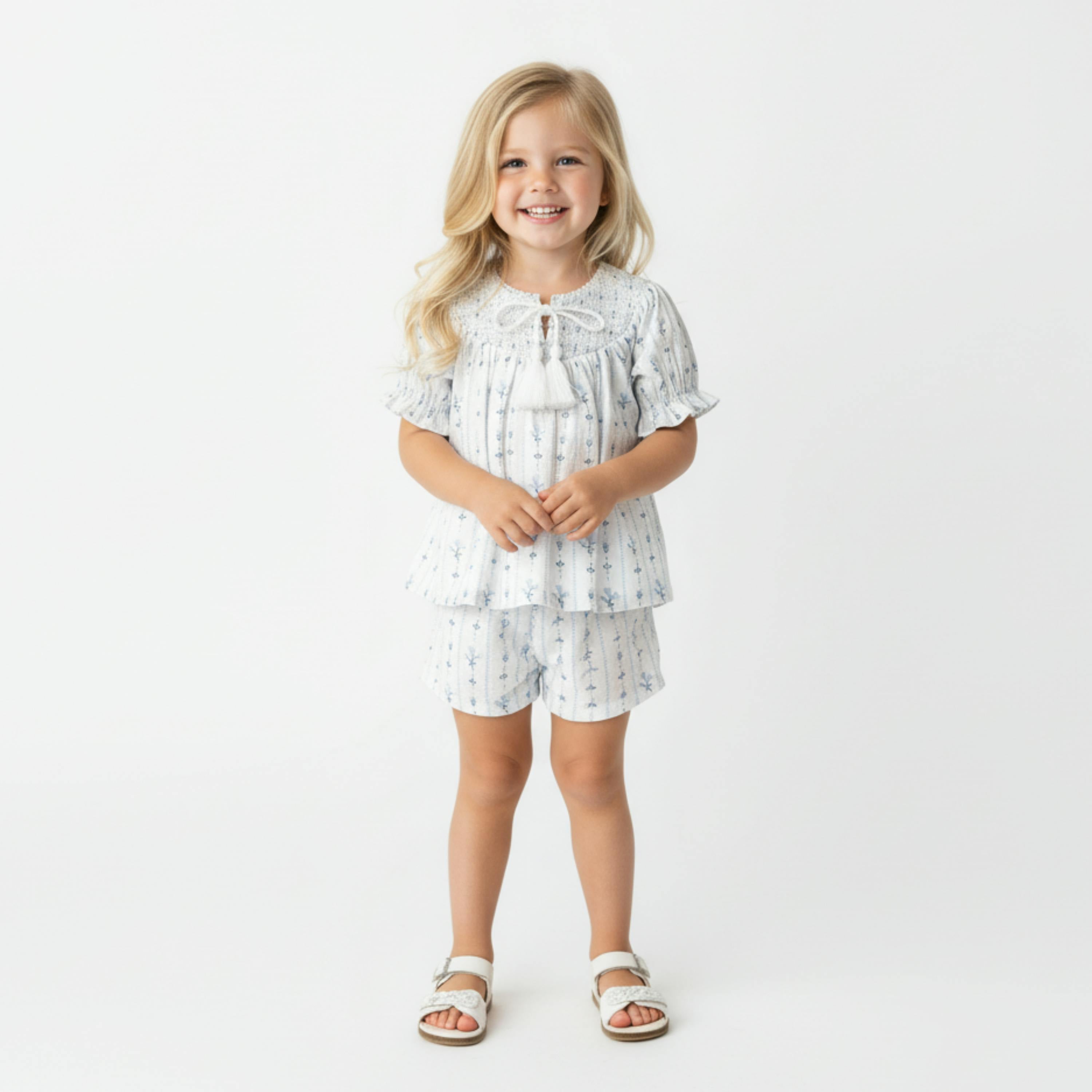 Organic Smocked Top & Shorts Set - Blue Vines