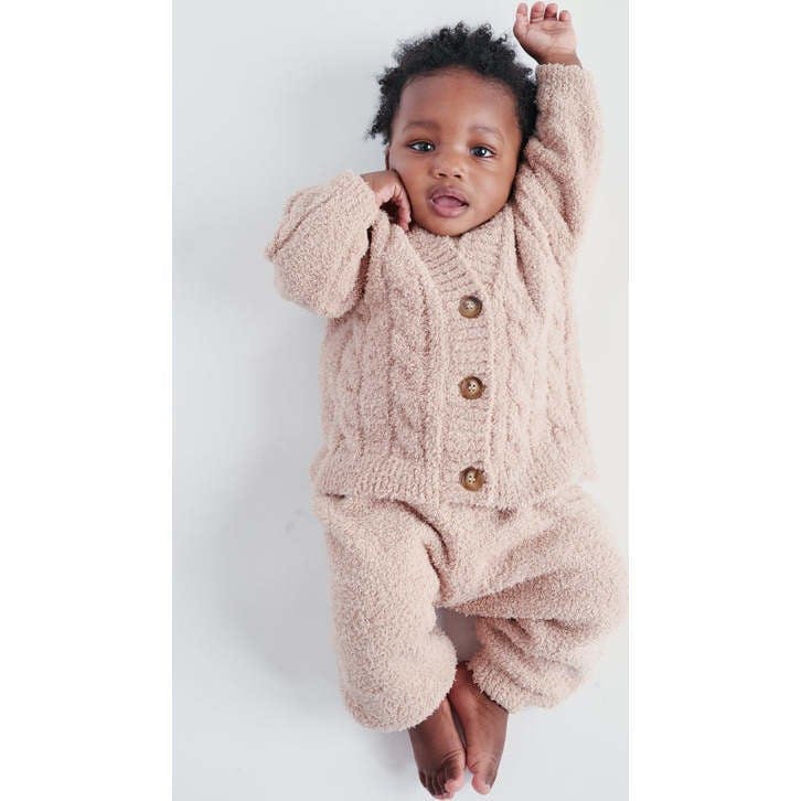 Baby Fuzzy Ribbed V-Neck Cardigan