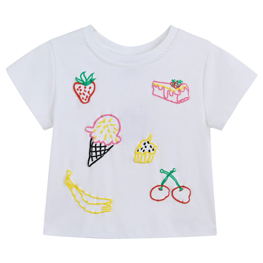 White Tee with Food Motifs