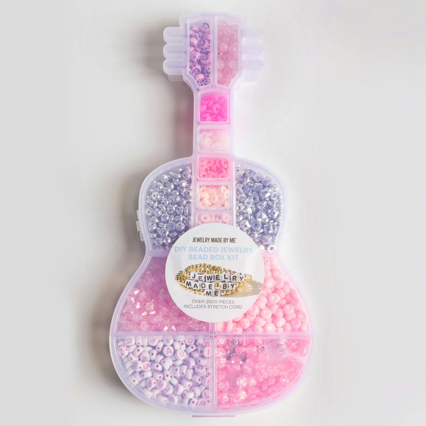 Rhinestone Cowgirl Bubble Gum Pink Letter Bead Guitar Shaped Bead Kit with Silver Western Charms DIY Kit