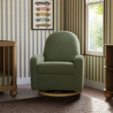 Nami Electronic Recliner & Swivel Glider Recliner With Usb Port in Olive Boucle with Light Wood Base