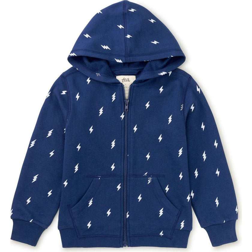 Happy Long Sleeve Kangaroo Pocket Front Zip Hoodie, Blue