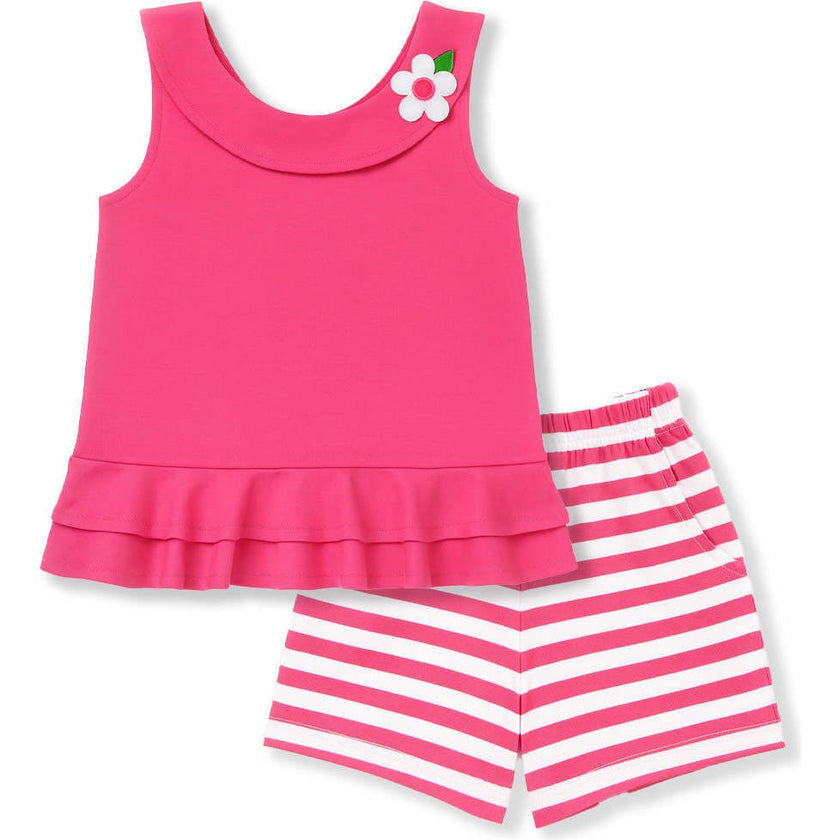 Knit Top With Flower And Short Set