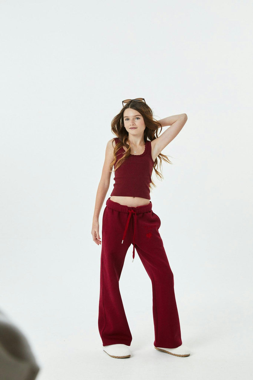 Cami Merlot French Terry Wide Leg Jogger - Ace