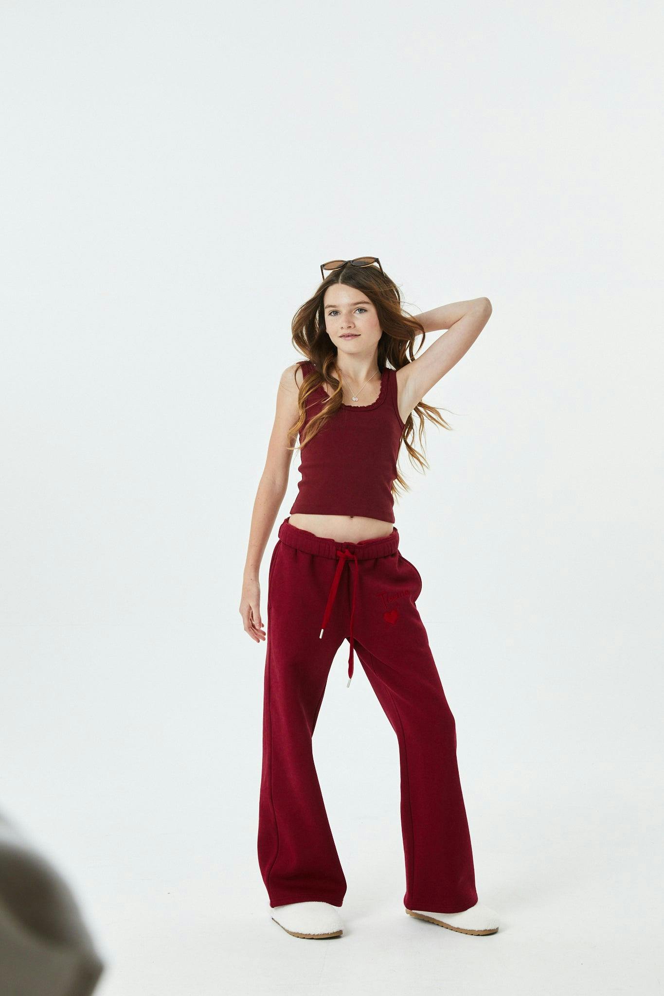 Cami Merlot French Terry Wide Leg Jogger - Ace