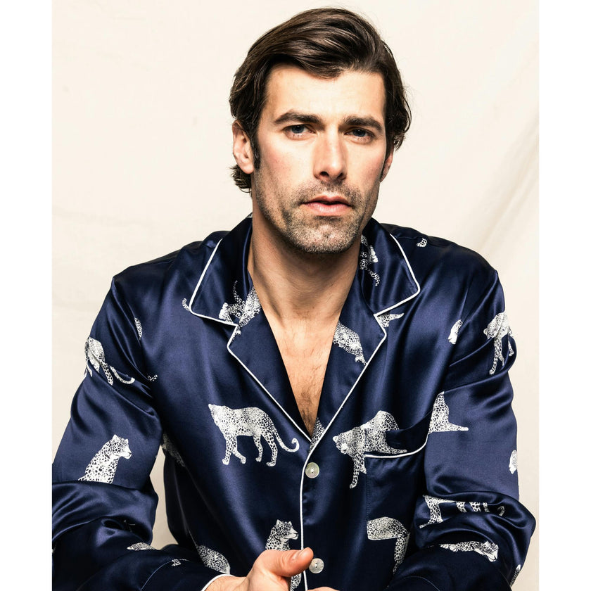 Men's Silk Pajama Set in Panthère de Nuit