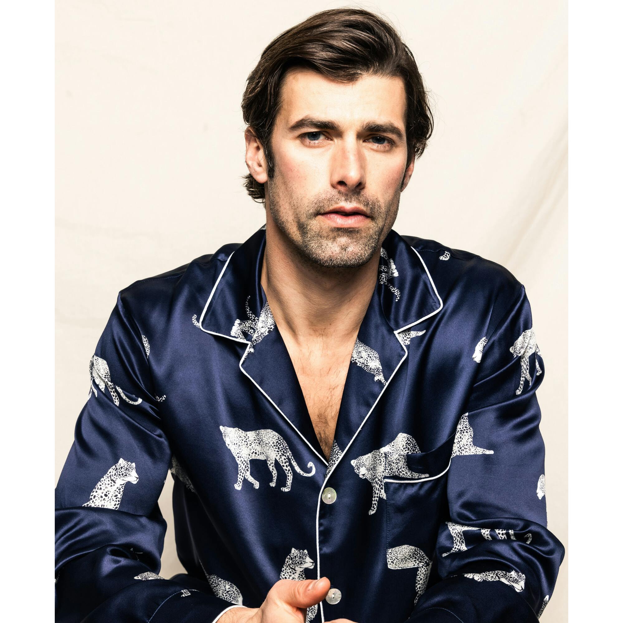 Men's Silk Pajama Set in Panthère de Nuit