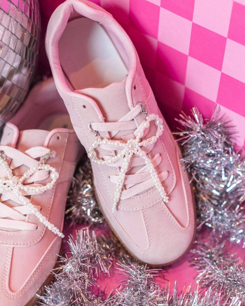 Packed Party Better with a Bow White Pearl Shoe Charms - Faux Pearl-Studded Bow Shoe Charms with Lobster Clips for Sneakers, 2.75x3.3 Inch