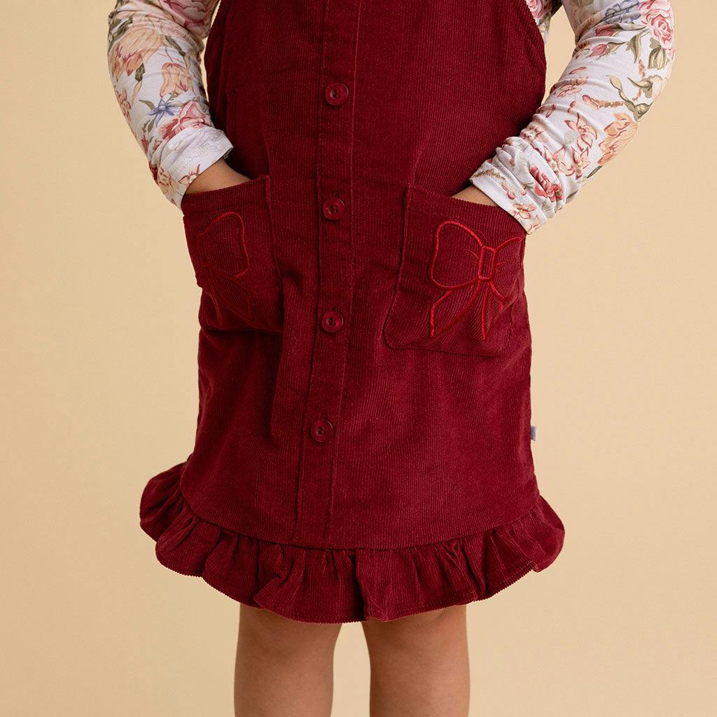 Burgundy Cotton Corduroy Overall Dress