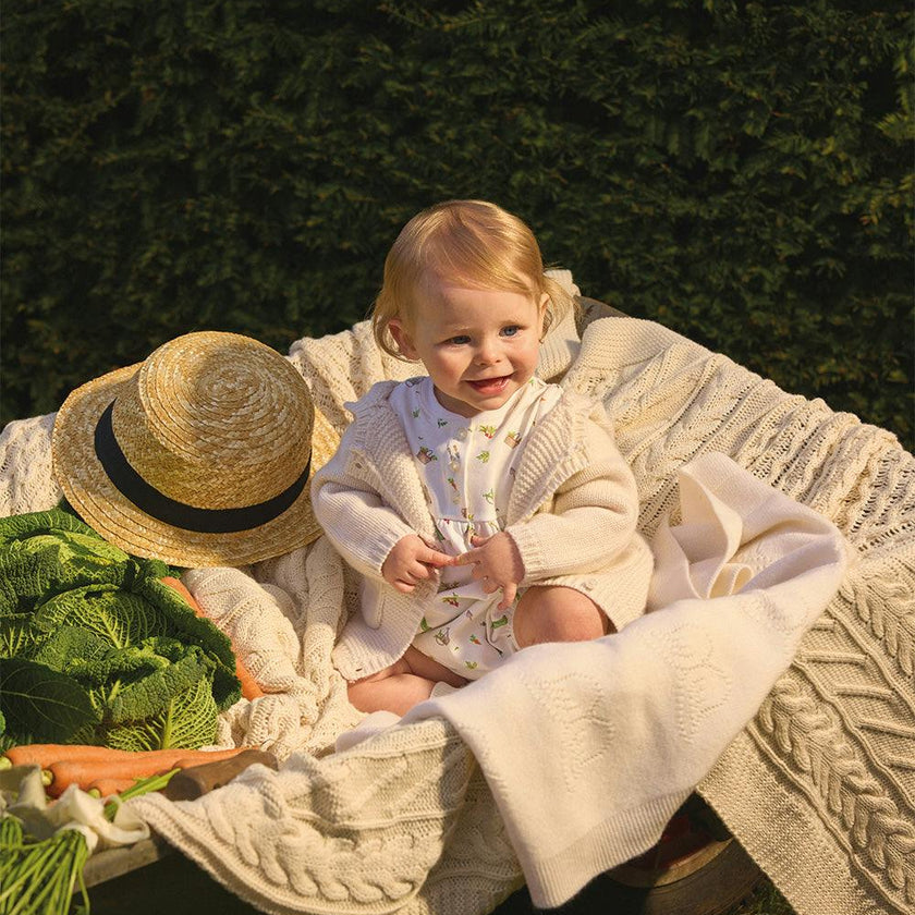 Bo Cable Knit Pram Cardigan - Milky White