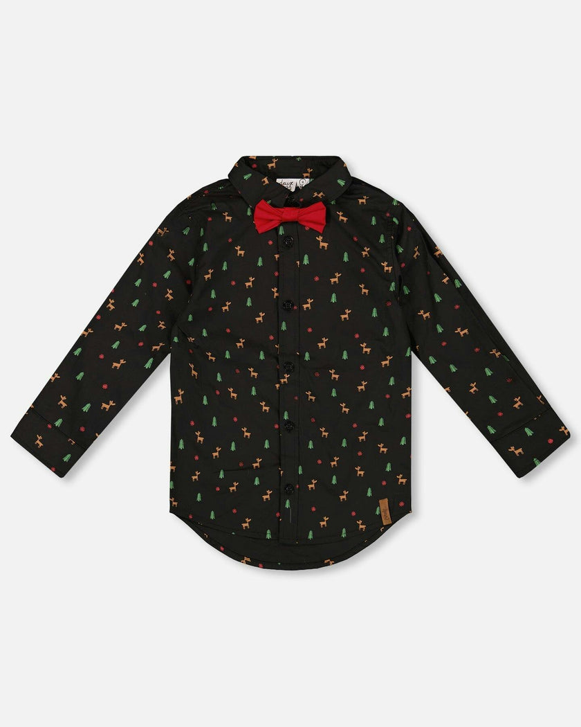 Printed Poplin Shirt with Bow Tie