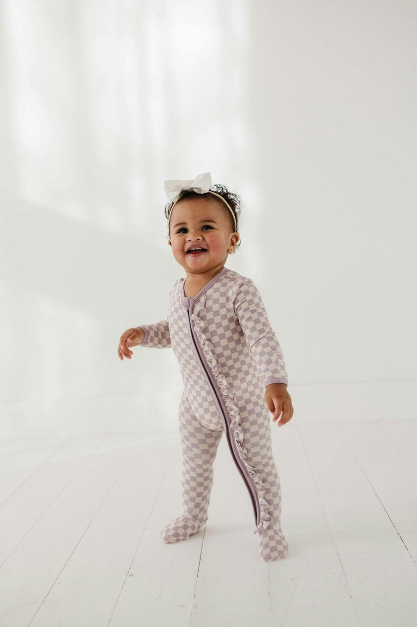 Footie Romper Lavender Cloud Checkered