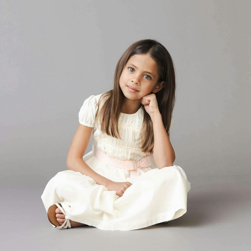 Organic Puff Sleeve Tiered Party Dress, White