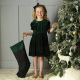 Green Velvet Tartan Trim Dress