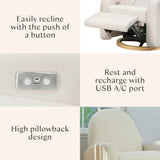 Nami Glider Recliner w/ Electronic Control and USB in Performance Cream Eco-Weave w/Light wood base