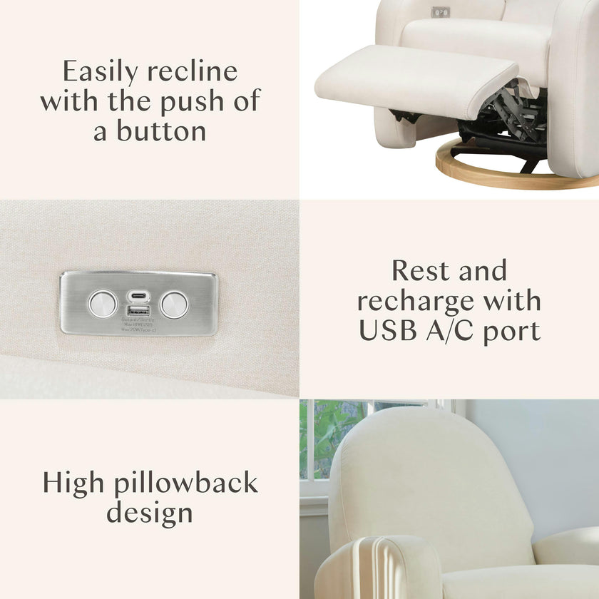 Nami Glider Recliner w/ Electronic Control and USB in Performance Cream Eco-Weave w/Light wood base
