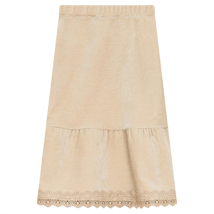 Velvet Lace Trimmed Elastic Waist Skirt