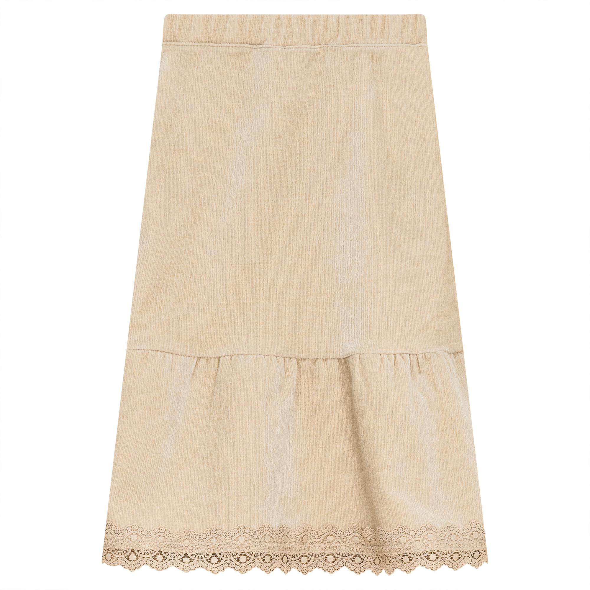 Velvet Lace Trimmed Elastic Waist Skirt