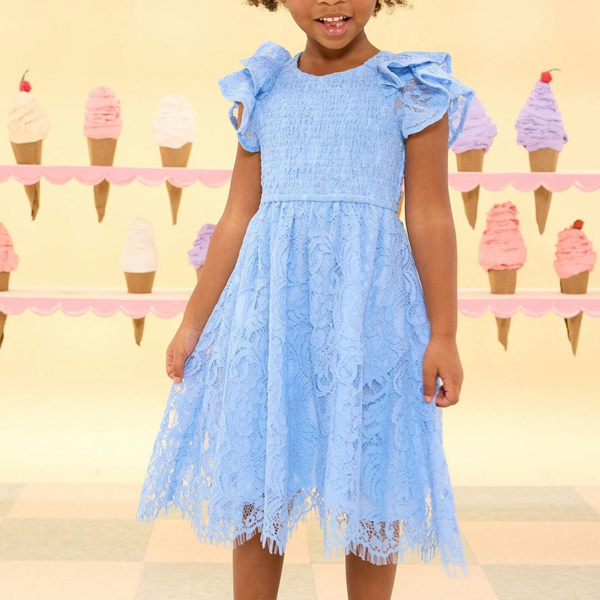 Mini Hattie Dress in Cornflower Blue Lace