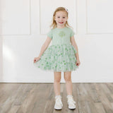 Flocked Shamrock St. Patrick's Day Tiered Short Sleeve Tutu Dress