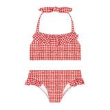 girls cranberry gingham halter scoop neck bikini
