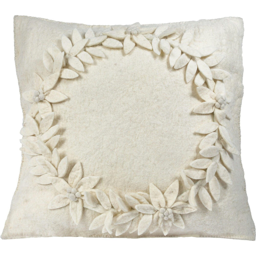 Hand Felted Wool Christmas Pillow, Cream Wreath‚ 20" Arcadia Home