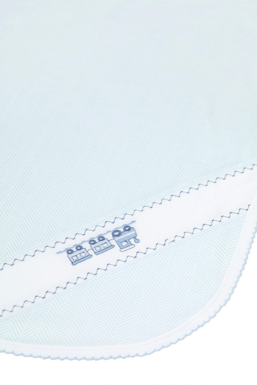 Blue Herringbone Embroidered Receiving Blanket