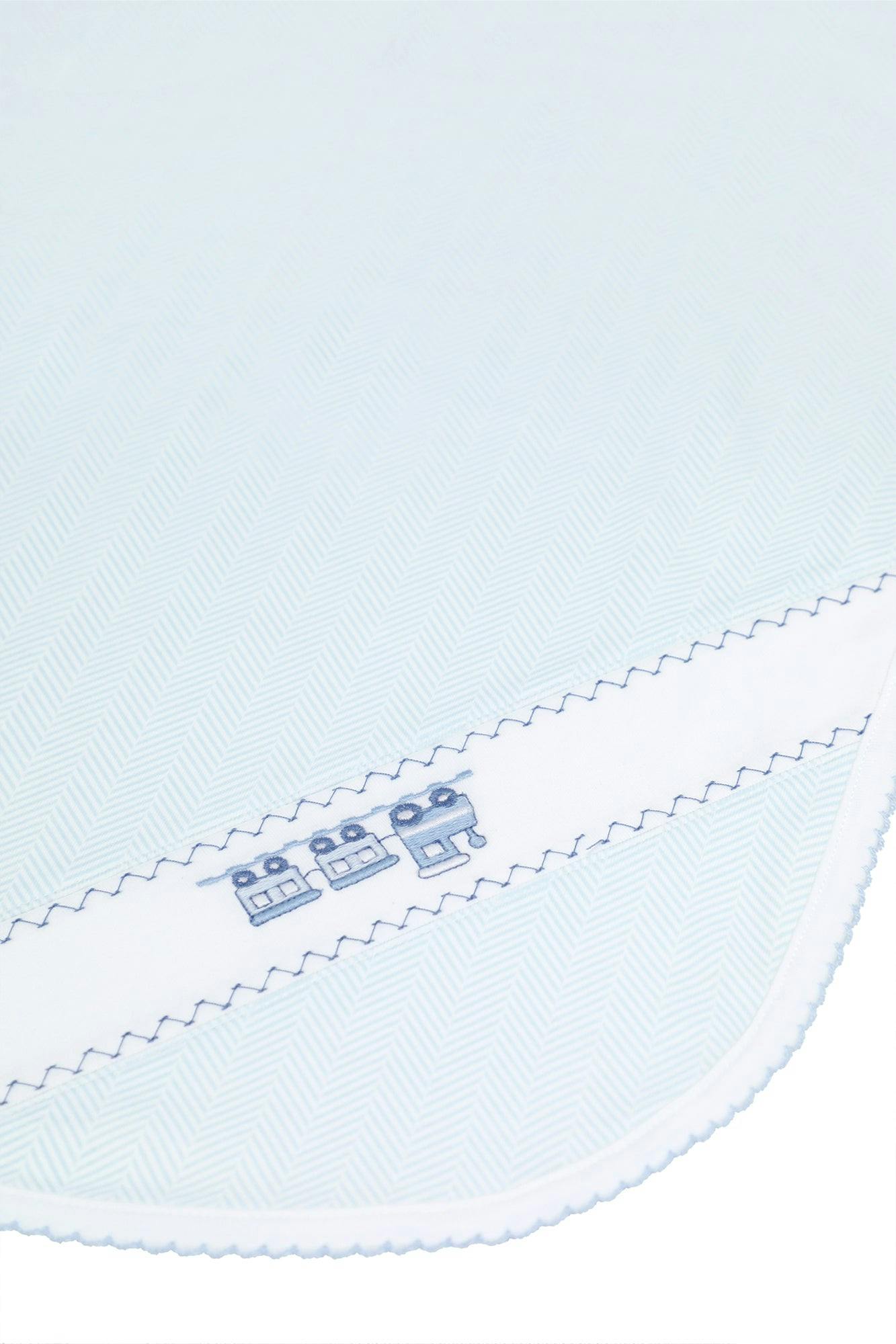Blue Herringbone Embroidered Receiving Blanket