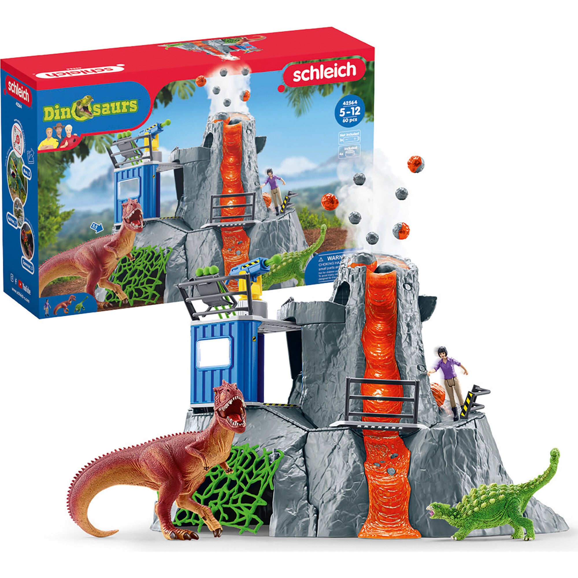 Schleich Dinosaurs: Volcano Expedition Base Camp - 60 pc Playset