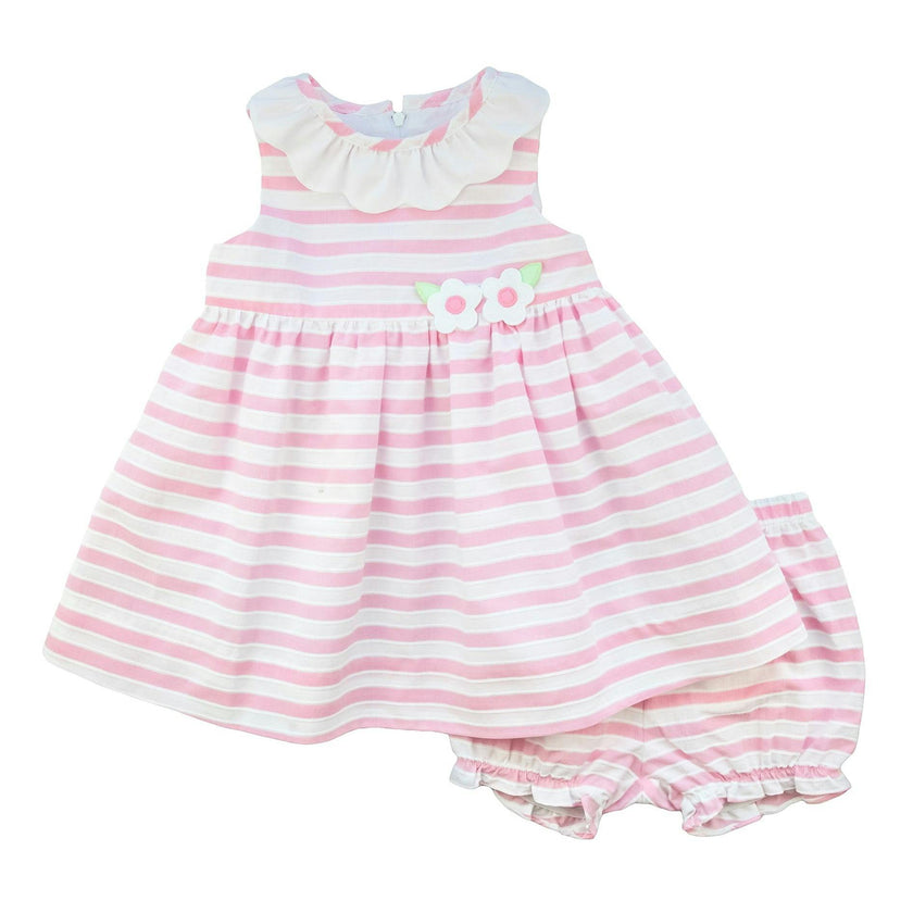 Pink Stripe Dress & Bloomer with Flowers