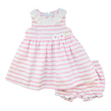 Pink Stripe Dress & Bloomer with Flowers