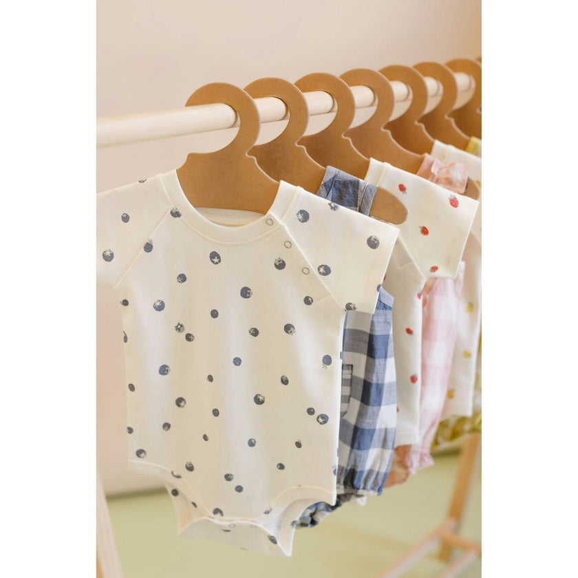 Print Short Raglan Sleeve Snap One-Piece, Blue