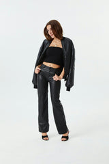 Joie Black Vegan Leather Straight Leg Pants